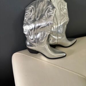 Silver Metallic Western Heeled Boots for Women